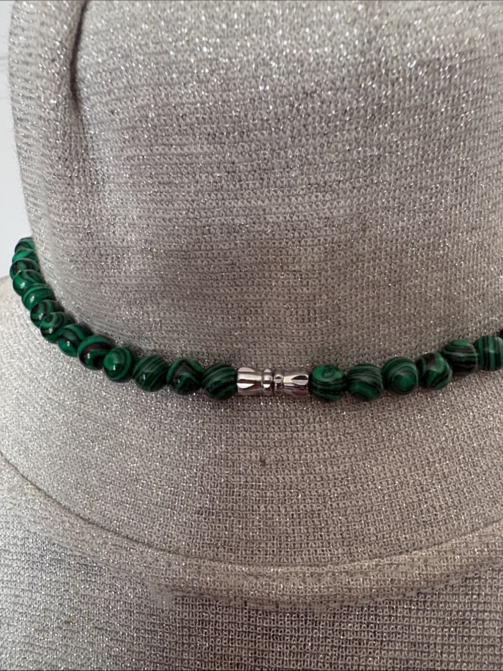 Malachite style Bead Necklace - Deep Green Striped Graduated Stone Beads - Picture 2 of 5